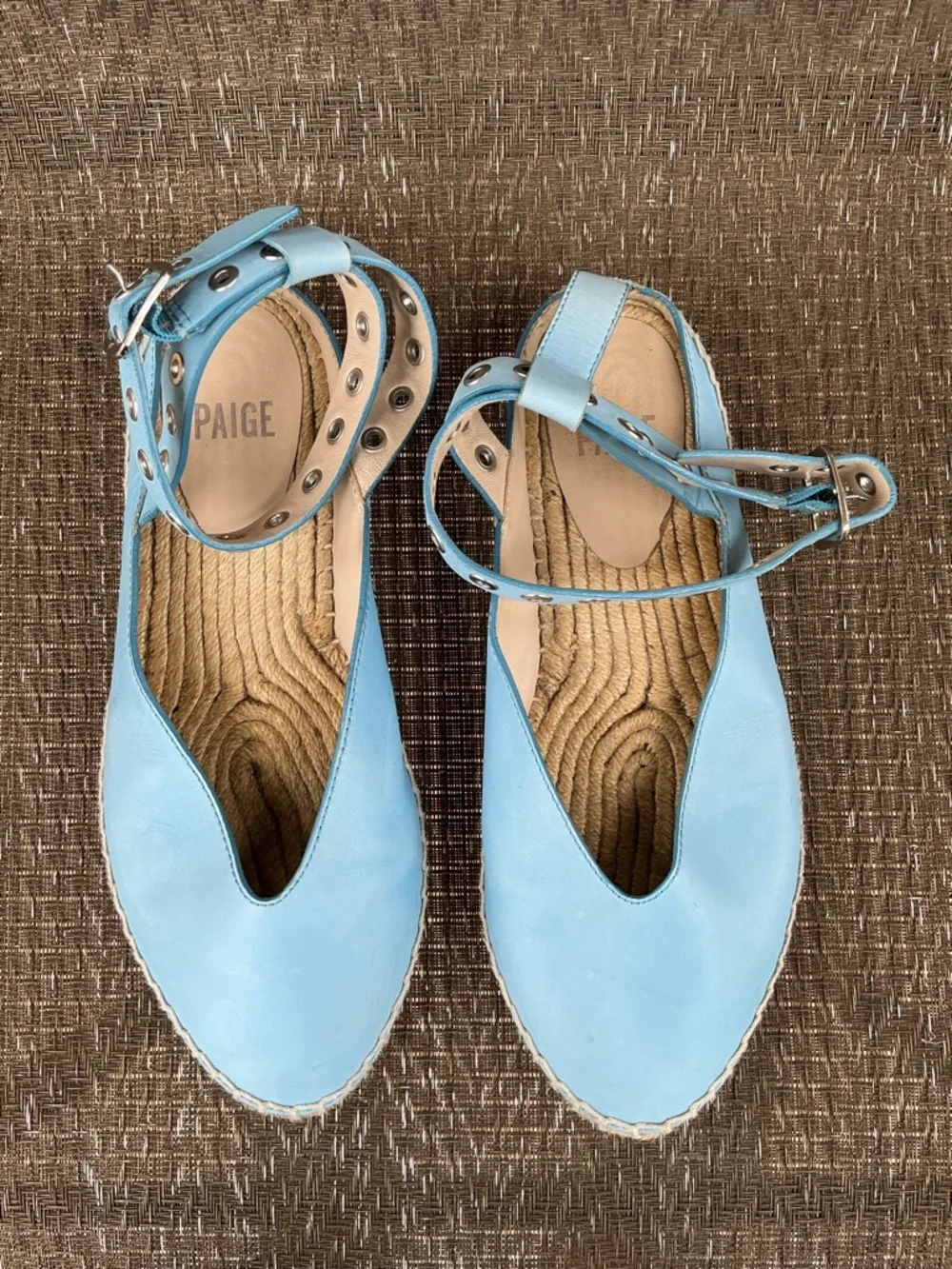 Paige Sky Blue Leather COPA Espadrille Flats with Ankle Strap